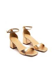 Off The Hook Silver Knightsbridge Leather Block Heel Ankle Strap Sandals - Image 1 of 6