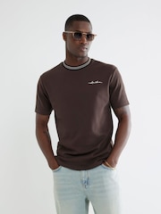 River Island Brown Slim Fit Les Amis Ringer 100% Cotton T-Shirt - Image 1 of 4