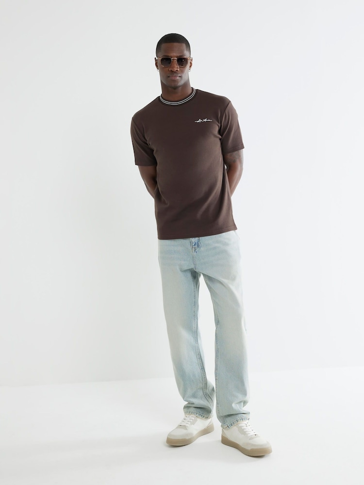 River Island Brown Slim Fit Les Amis Ringer 100% Cotton T-Shirt - Image 2 of 4 River Island Brown Slim Fit Les Amis Ringer 100% Cotton T-Shirt - Image 2 of 4