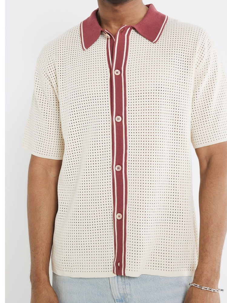 River Island Cream Havana Pointelle Shirt - Image 2 of 4 River Island Cream Havana Pointelle Shirt - Image 2 of 4