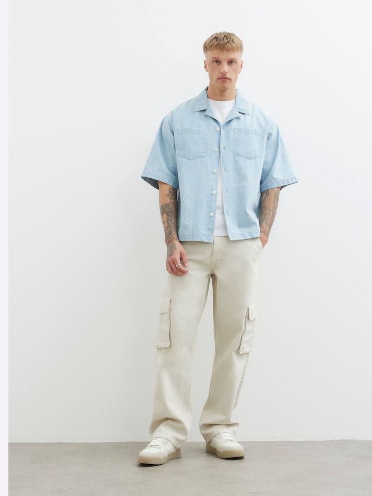 River Island Blue Regular Fit Paisley Denim 100% Cotton Shirt - Image 2 of 4