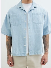 River Island Blue Regular Fit Paisley Denim 100% Cotton Shirt - Image 3 of 4