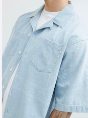 River Island Blue Regular Fit Paisley Denim 100% Cotton Shirt - Image 4 of 4
