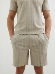 River Island Neutral Slim Fit Jacquard Shorts - Image 1 of 4