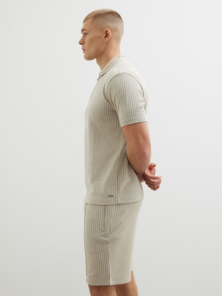 River Island Neutral Slim Fit Jacquard Shorts - Image 2 of 4