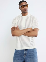 River Island Boxy Crochet Polo Shirt - Image 1 of 4