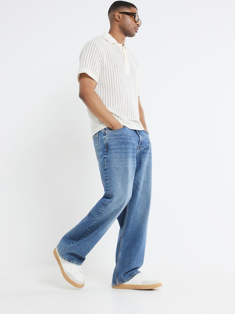 River Island Boxy Crochet Polo Shirt - Image 2 of 4