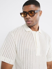 River Island Boxy Crochet Polo Shirt - Image 4 of 4