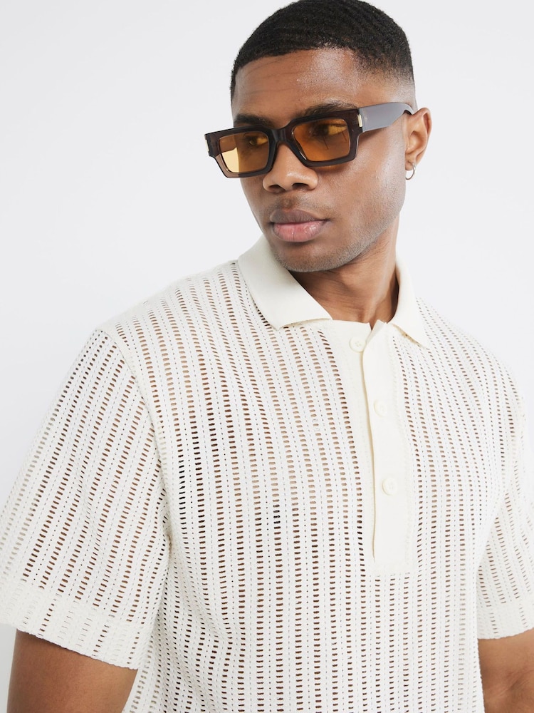 River Island Boxy Crochet Polo Shirt - Image 4 of 4