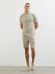River Island Natural Slim Fit Quarter Zipped Polo Shirt - Image 2 of 4