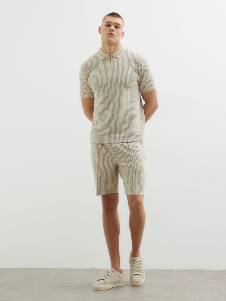 River Island Natural Slim Fit Quarter Zipped Polo Shirt - Image 2 of 4