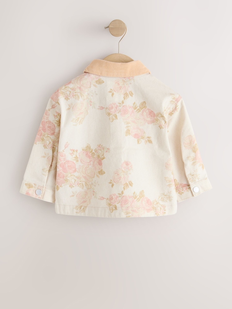Ecru Floral Cord Collar Denim Jacket (3mths-7yrs) - Image 2 of 3
