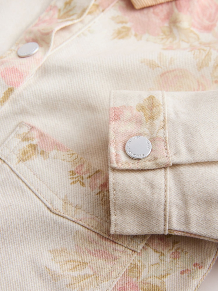 Ecru Floral Cord Collar Denim Jacket (3mths-7yrs) - Image 3 of 3