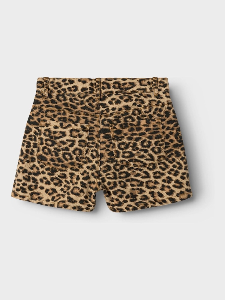 Name It Brown 100% Cotton Leopard Print Denim Shorts - Image 3 of 3