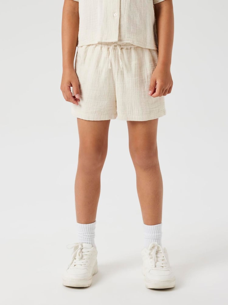 Name It White 100% Cotton Linen Look Drawstring Shirts - Image 1 of 5