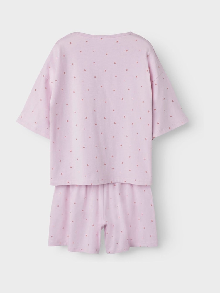Name It Purple Girls Heart Print Short Sleeve Pyjamas Set - Image 2 of 4