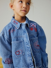 Mid Blue Heart Embroidered Denim Shacket (3-16yrs) - Image 1 of 9
