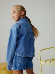 Mid Blue Heart Embroidered Denim Shacket (3-16yrs) - Image 4 of 9