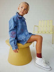 Mid Blue Heart Embroidered Denim Shacket (3-16yrs) - Image 5 of 9