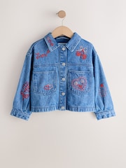 Mid Blue Heart Embroidered Denim Shacket (3-16yrs) - Image 6 of 9