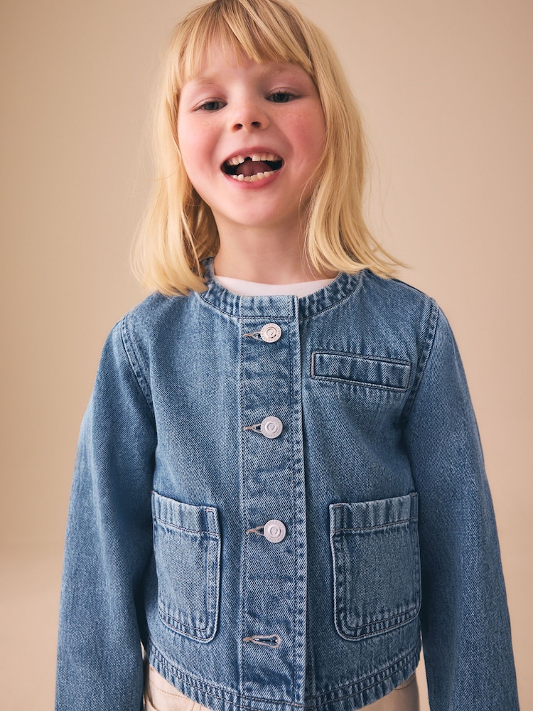 Mid Blue Collarless Denim Jacket (3-16yrs) - Image 2 of 9