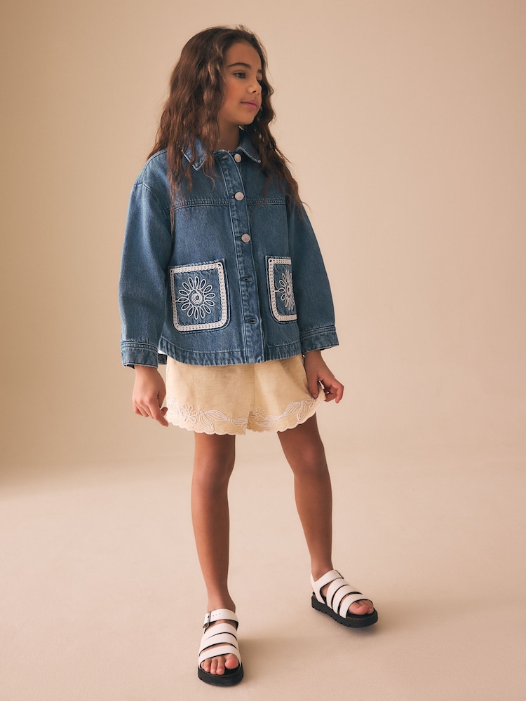 Mid Blue Denim Crochet Pocket Shacket (3-16yrs) - Image 1 of 5