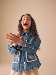 Mid Blue Denim Crochet Pocket Shacket (3-16yrs) - Image 2 of 5