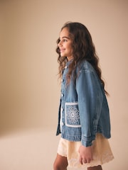 Mid Blue Denim Crochet Pocket Shacket (3-16yrs) - Image 4 of 5