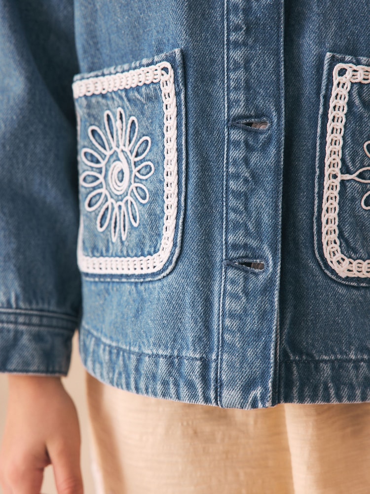 Mid Blue Denim Crochet Pocket Shacket (3-16yrs) - Image 5 of 5
