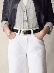 Black Premium Made In Italy Curve Buckle Leather Belt - Image 2 of 6