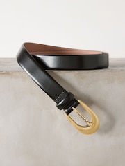 Black Premium Made In Italy Curve Buckle Leather Belt - Image 4 of 6