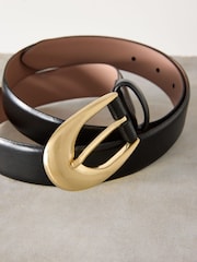 Black Premium Made In Italy Curve Buckle Leather Belt - Image 6 of 6