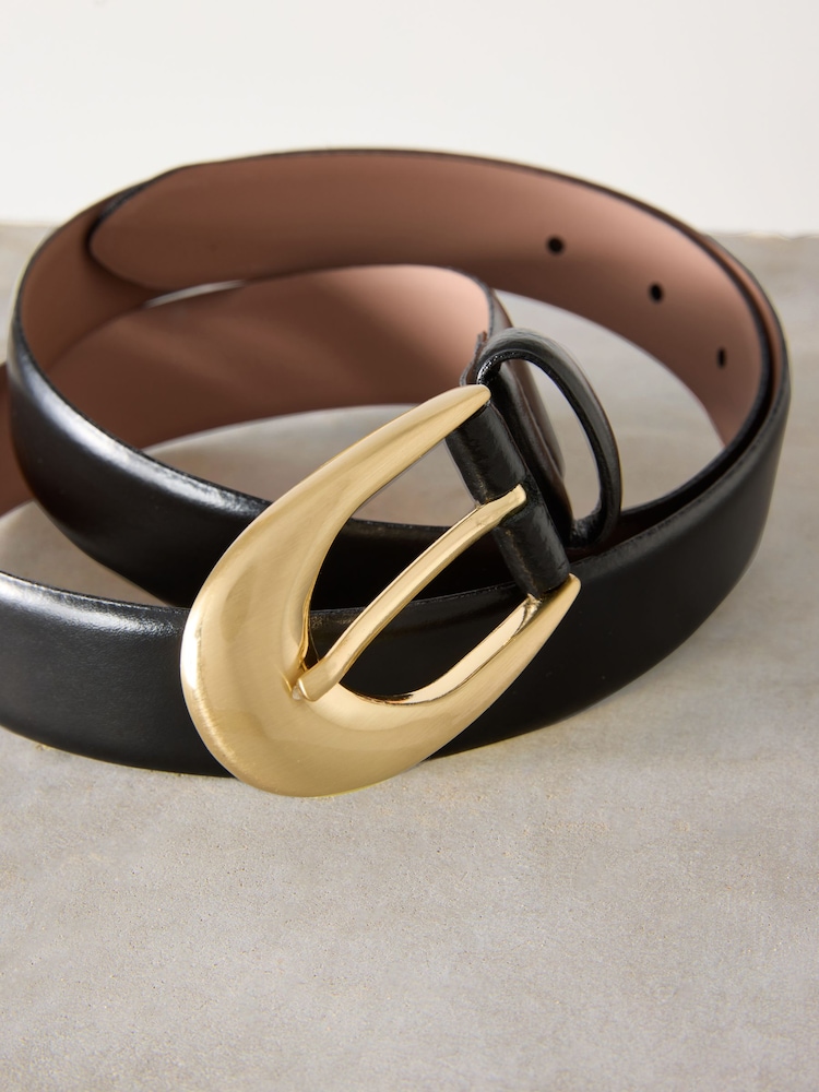 Black Premium Made In Italy Curve Buckle Leather Belt - Image 6 of 6