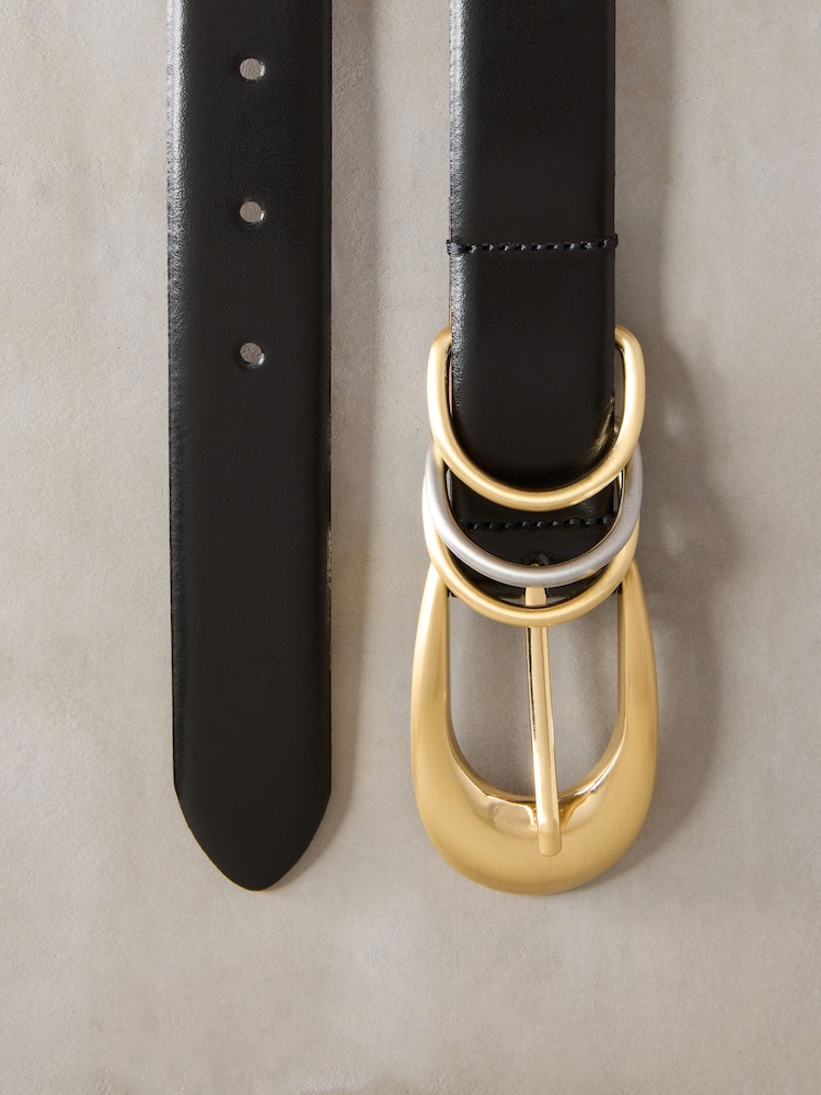 Black Premium Made in Italy Multi Ring Leather Belt - Image 2 of 7 Black Premium Made in Italy Multi Ring Leather Belt - Image 2 of 7