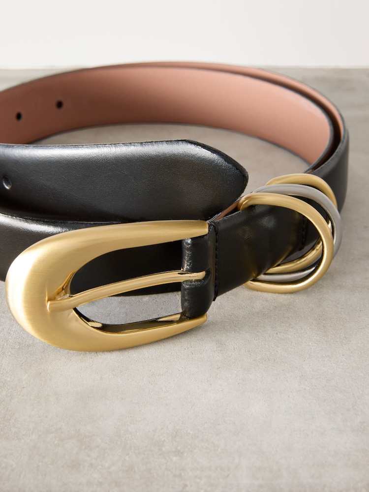 Black Premium Made in Italy Multi Ring Leather Belt - Image 7 of 7 Black Premium Made in Italy Multi Ring Leather Belt - Image 7 of 7
