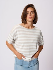 Kaffe Natural Karegina Short Sleeve Pullover Jumper - Image 1 of 7