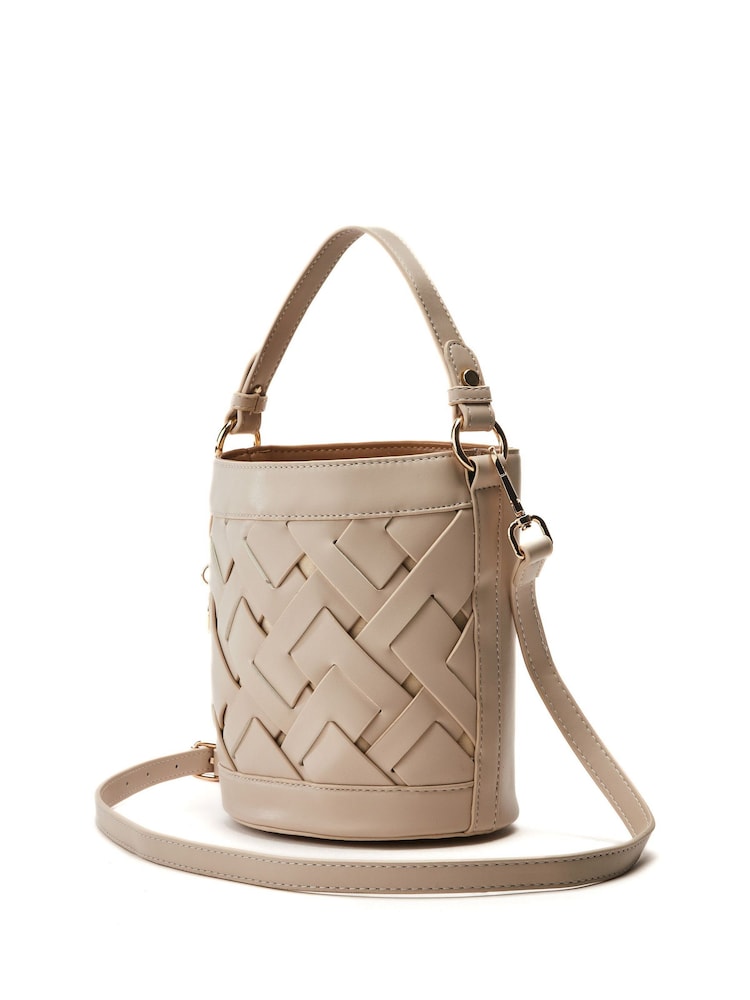 Moda in Pelle Trelly Lattice Front White Bucket Bag - Image 1 of 4 Moda in Pelle Trelly Lattice Front White Bucket Bag - Image 1 of 4