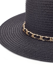 Moda in Pelle Portofino Straw Black Hat With Chain Trim - Image 3 of 3
