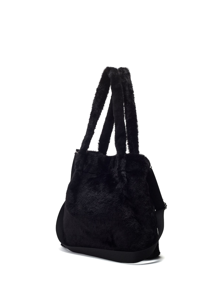 Moda in Pelle Bambi Fluffy Black Shoulder Bag - Image 1 of 4
