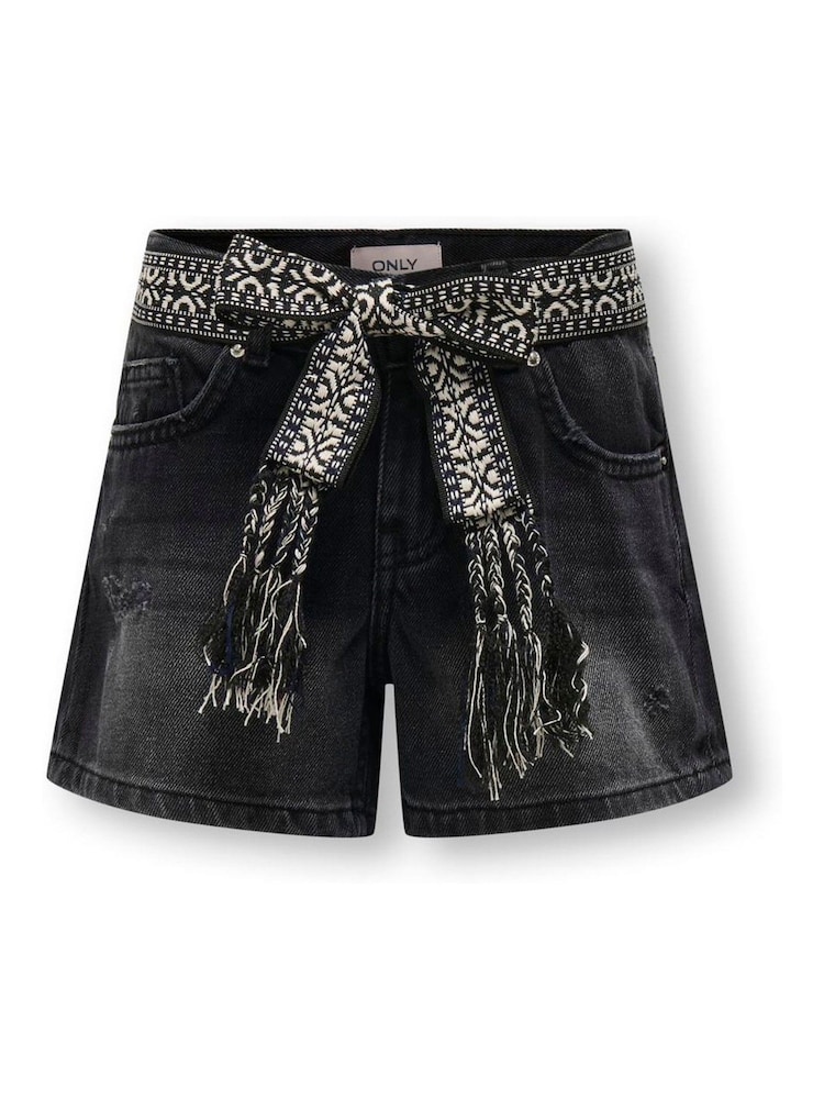 ONLY KIDS Denim Black Shorts With Belt - Image 1 of 3