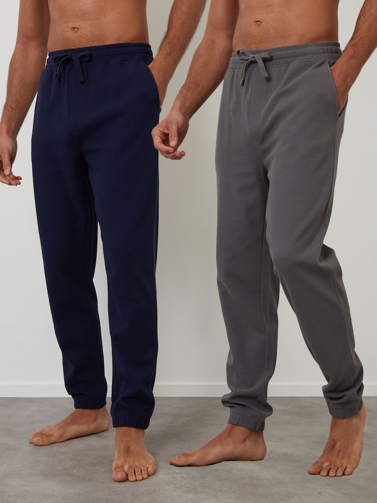 Threadbare Grey Waffle Textured Jogger-Style Lounge Joggers 2 Pack - Image 1 of 5