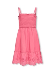 ONLY KIDS Pink Broderie Detail Smocked Dress - Image 4 of 6