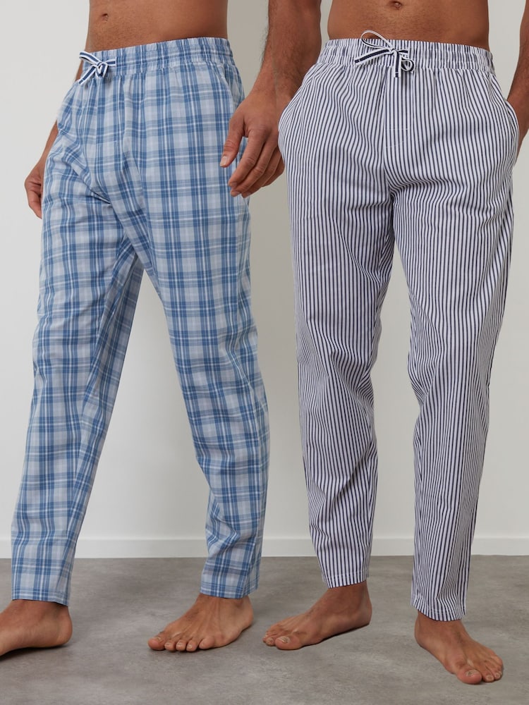 Threadbare Blue Cotton Poplin Lounge Joggers 2 Pack - Image 1 of 5