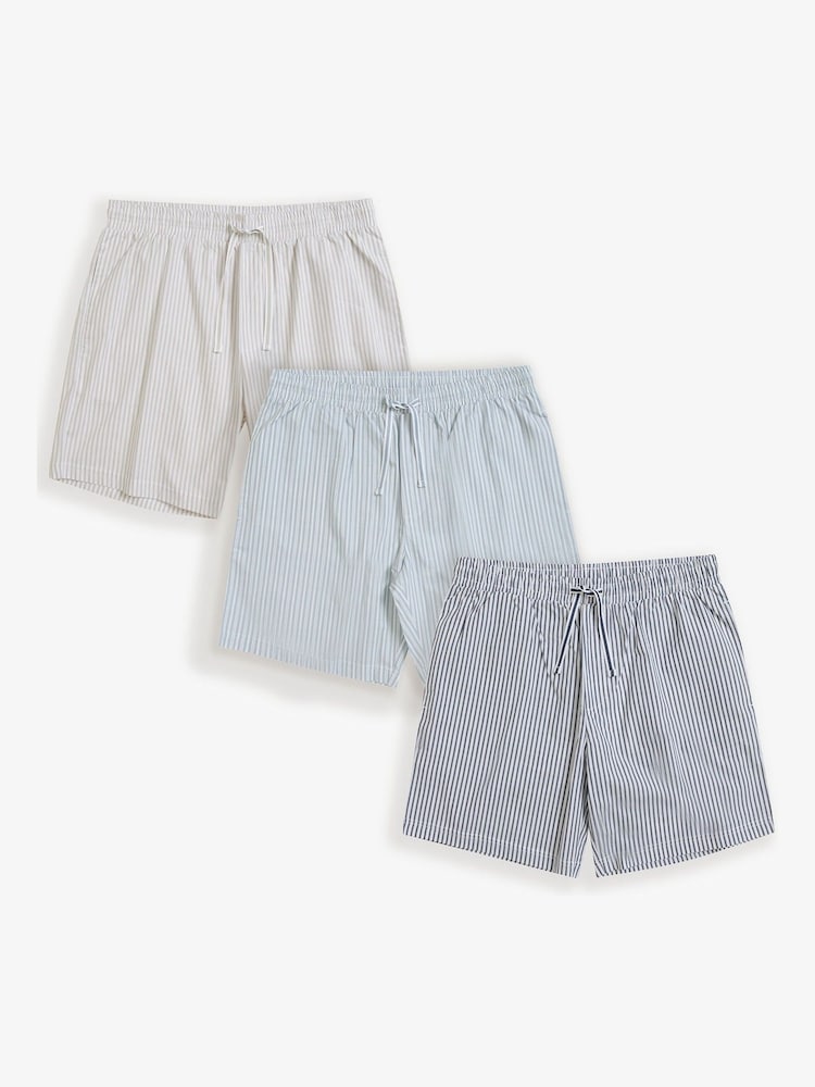 Threadbare Blue Stripe Cotton Poplin Lounge Shorts 3 Pack - Image 1 of 4
