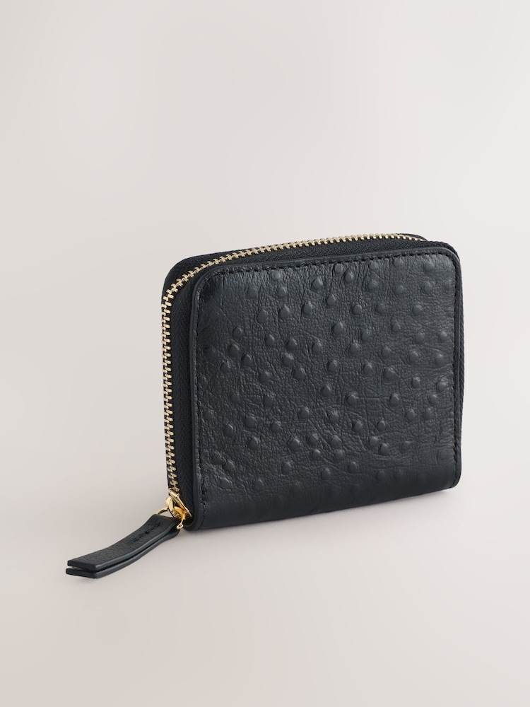 Black Leather Embossed Zip Around Purse - Image 1 of 5