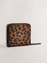Tan Brown Animal Print Leather Hair On Zip Around Purse - Image 2 of 4