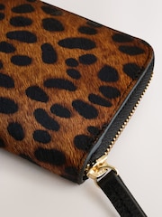 Tan Brown Animal Print Leather Hair On Zip Around Purse - Image 4 of 4