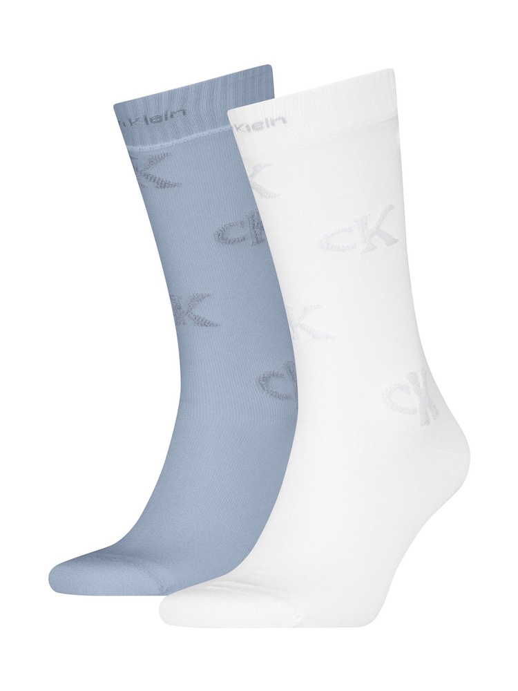 Calvin Klein White Mens Jeans Classic Socks 2 Pack - Image 1 of 2