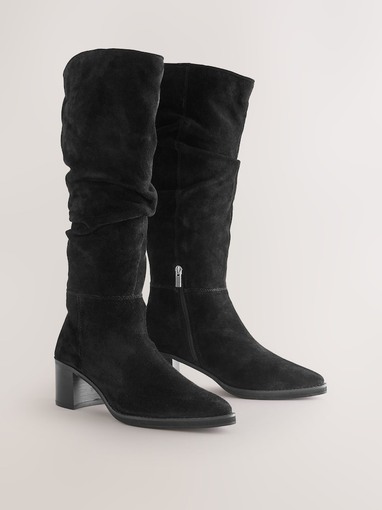 Black Suede Forever Comfort® Slouchy Knee High Block Heeled Boots - Image 2 of 5 Black Suede Forever Comfort® Slouchy Knee High Block Heeled Boots - Image 2 of 5