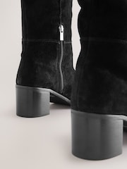 Black Suede Forever Comfort® Slouchy Knee High Block Heeled Boots - Image 4 of 5